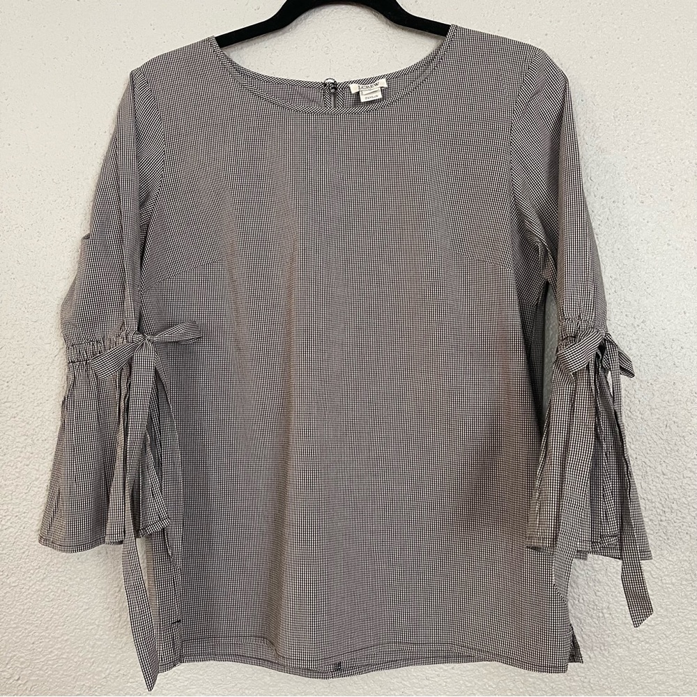 Micro Gingham Bell Sleeve Blouse